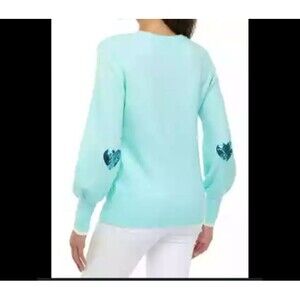 Crown & Ivy Small Mint Hearts Aplenty Sweater-Sequin Heart Elbow Patches-NEW
